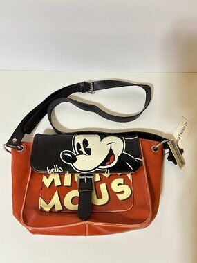 NWT Disney Mickey Mouse Cross Body Bag Leather Brown and Black